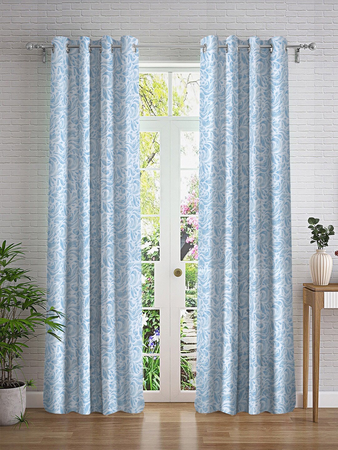 

Cortina Blue & White 2 Pieces Abstract Printed Sheer Door Curtains