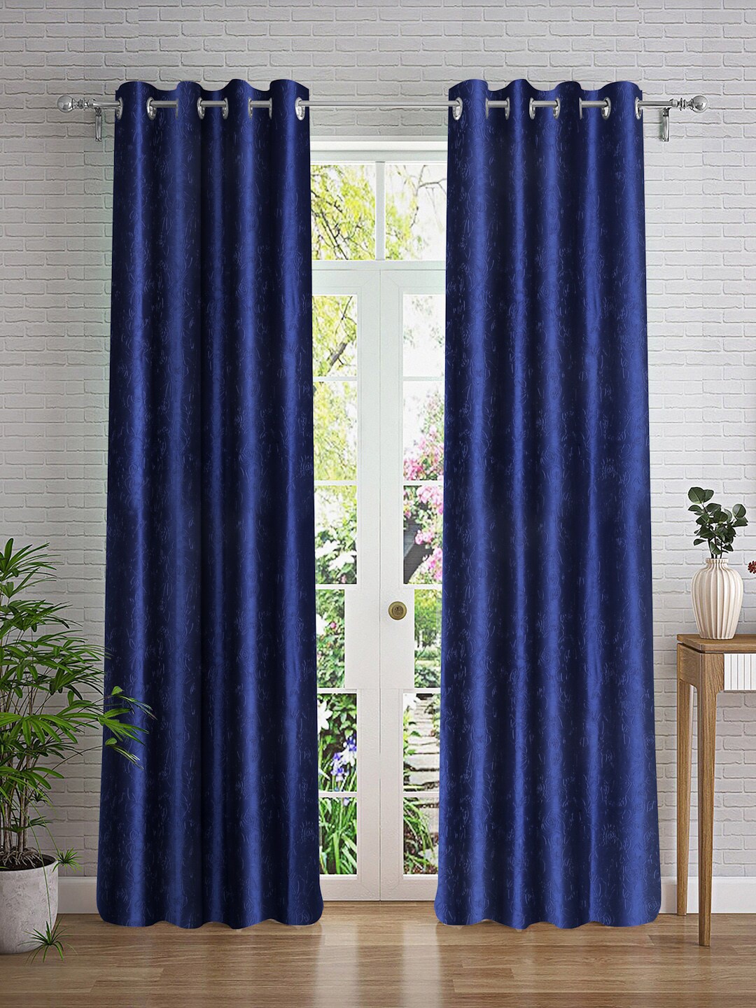 

Cortina Navy Blue 2 Pieces Floral Design Door Curtain
