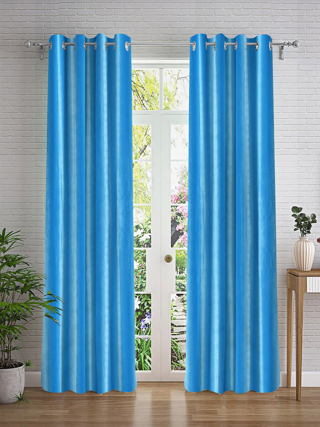

Cortina Blue 2 Pieces Floral Design Long Door Curtain