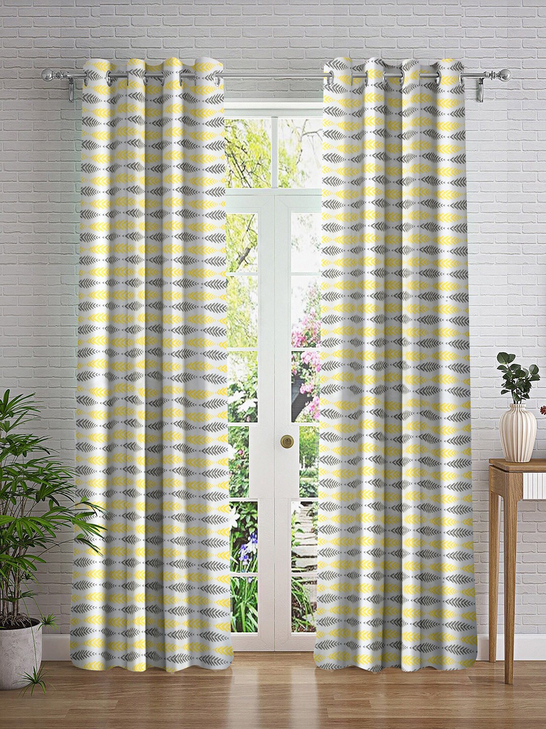 

Cortina White & Mustard 2 Pieces Abstract Printed Long Door Curtains