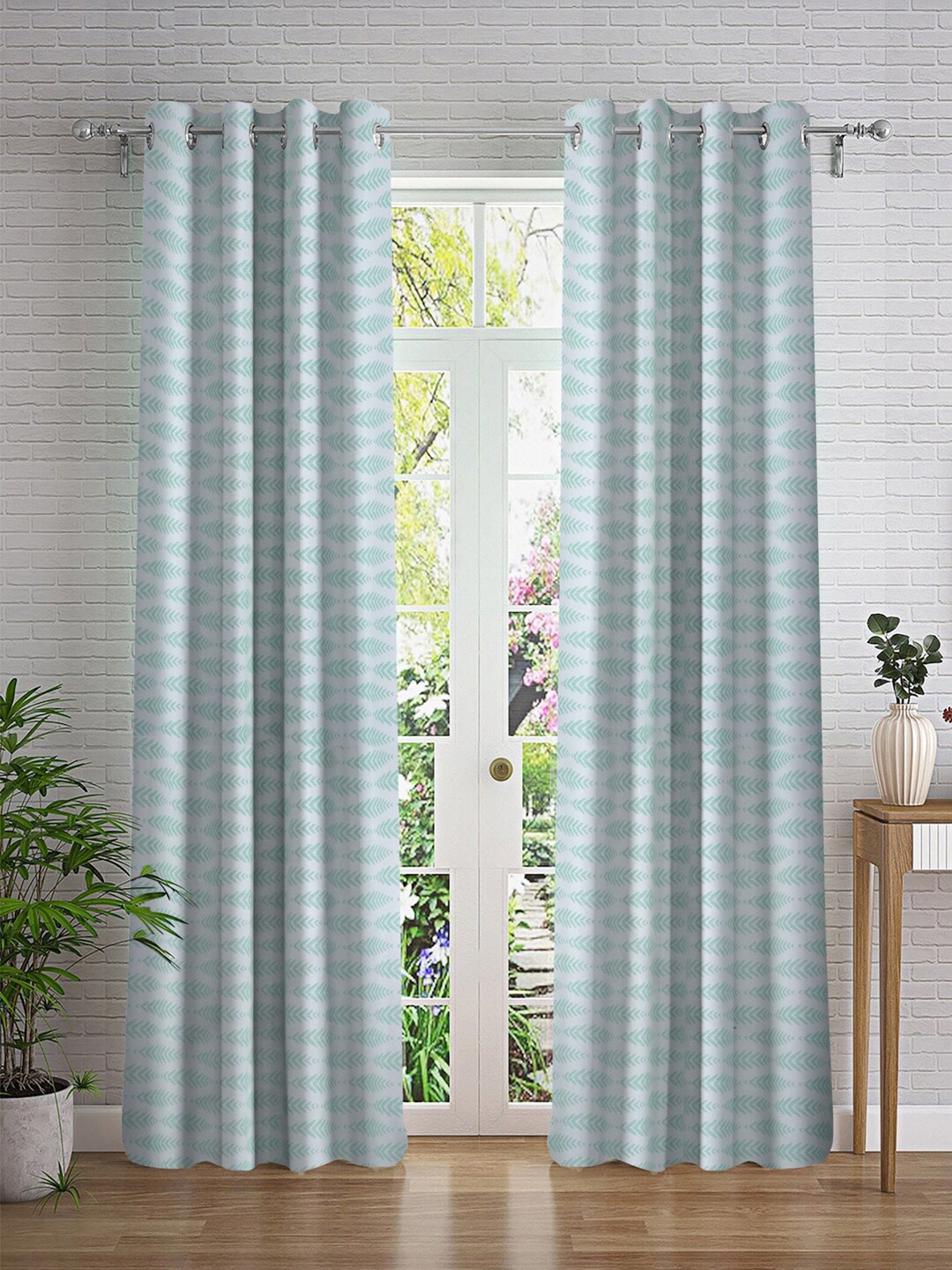 

Cortina Blue & White 2 Pieces Printed Sheer Door Curtain