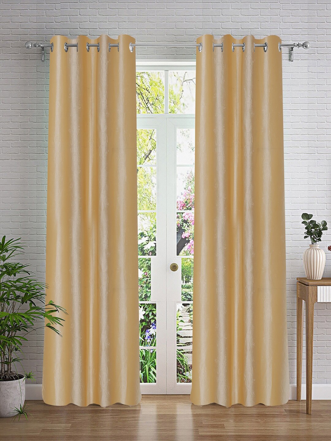

Cortina Beige & Silver-Toned 2 Pieces Floral Door Curtain