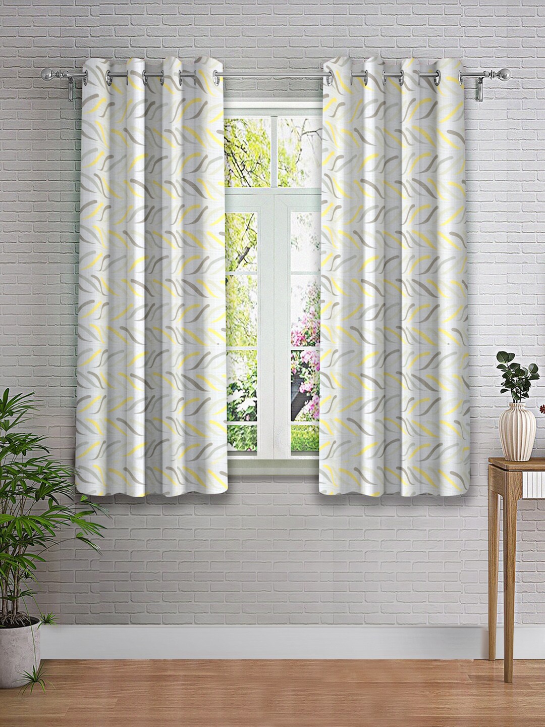 

Cortina White & Yellow 2 Pieces Printed Sheer Window Curtains