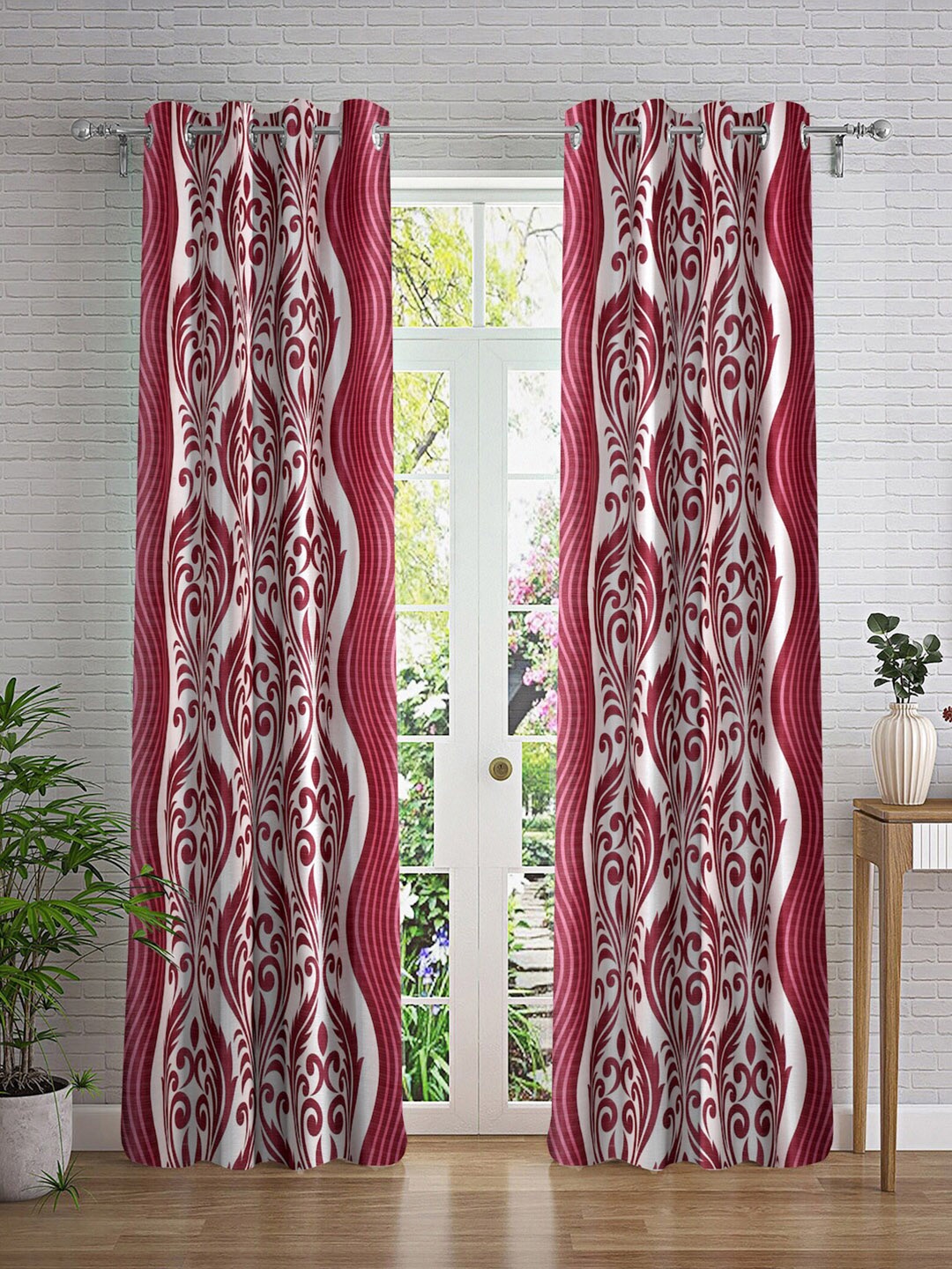 

Cortina Maroon & White 2 Pieces Ethnic Motifs Door Curtain