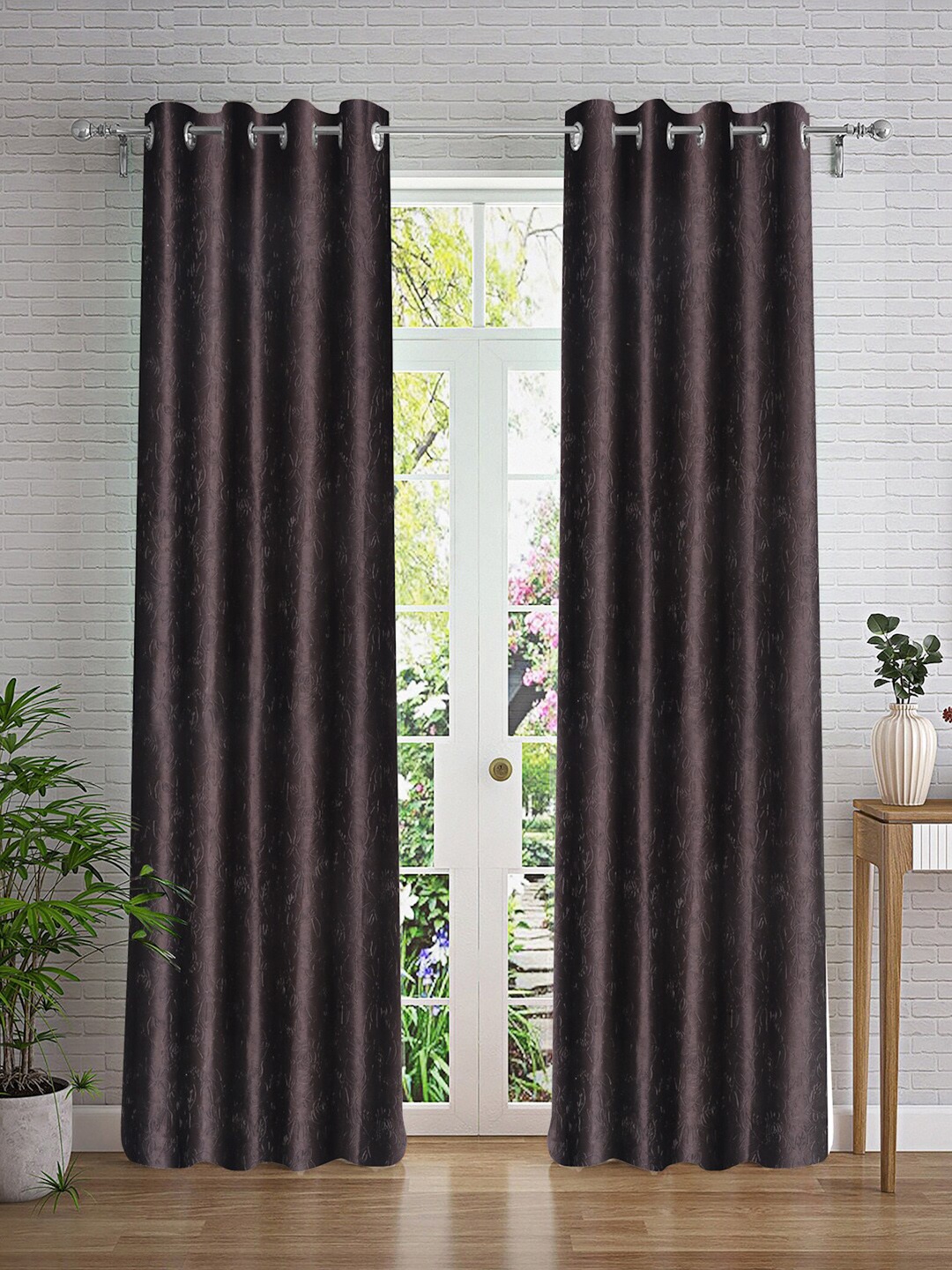 

Cortina Brown 2 Pieces Self Design Door Curtain