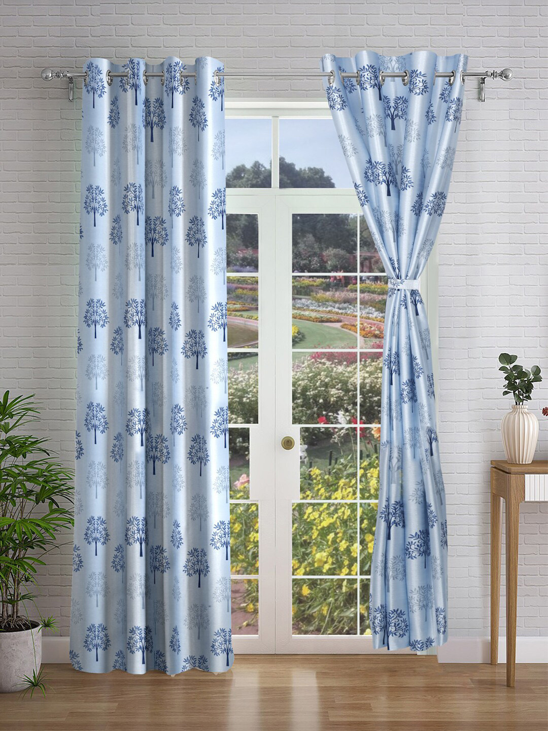 

Cortina Blue & Grey 2 Pieces Floral Printed Long Door Curtains