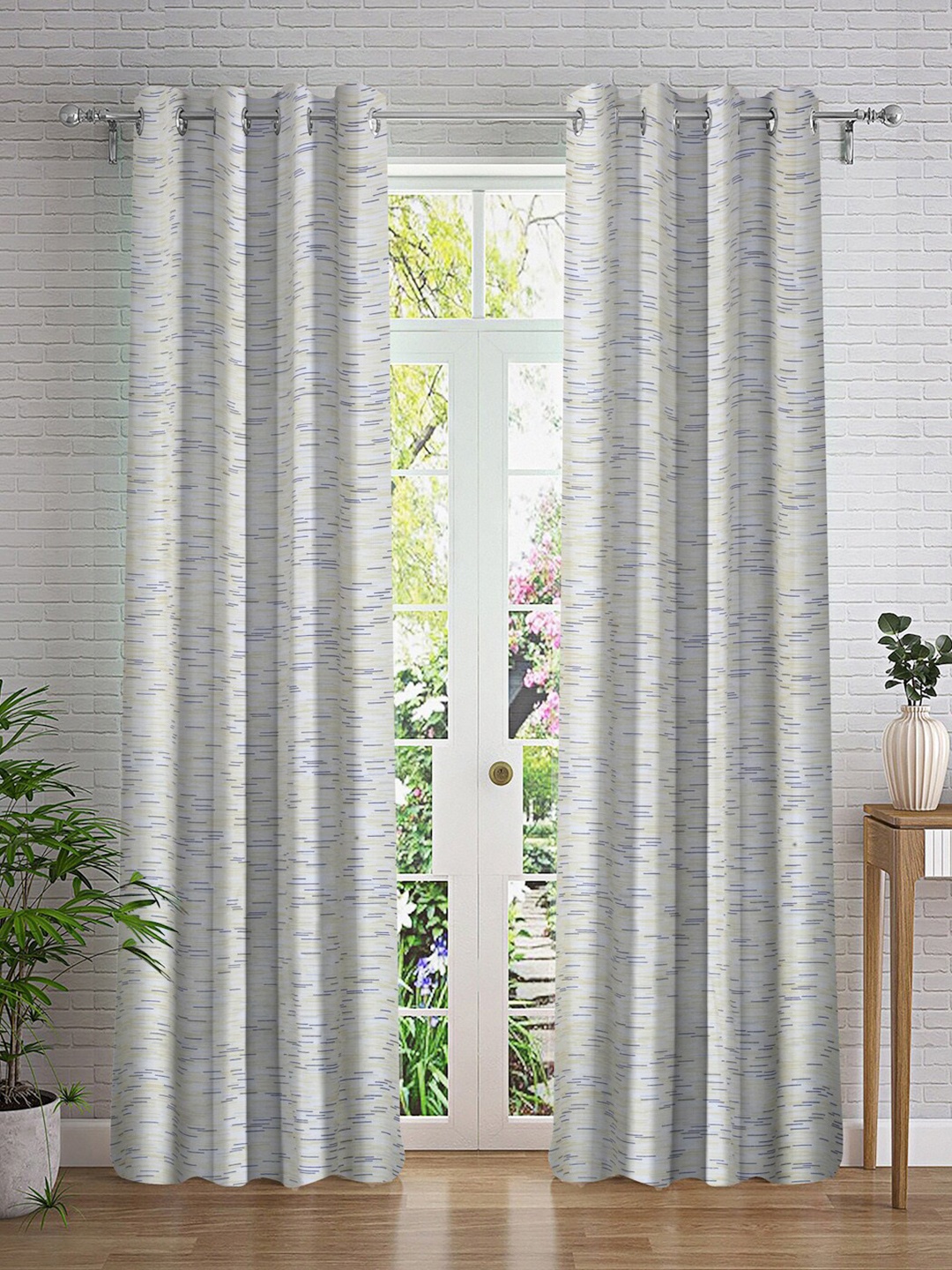 

Cortina White & Blue 2 Pieces Printed Sheer Door Curtain