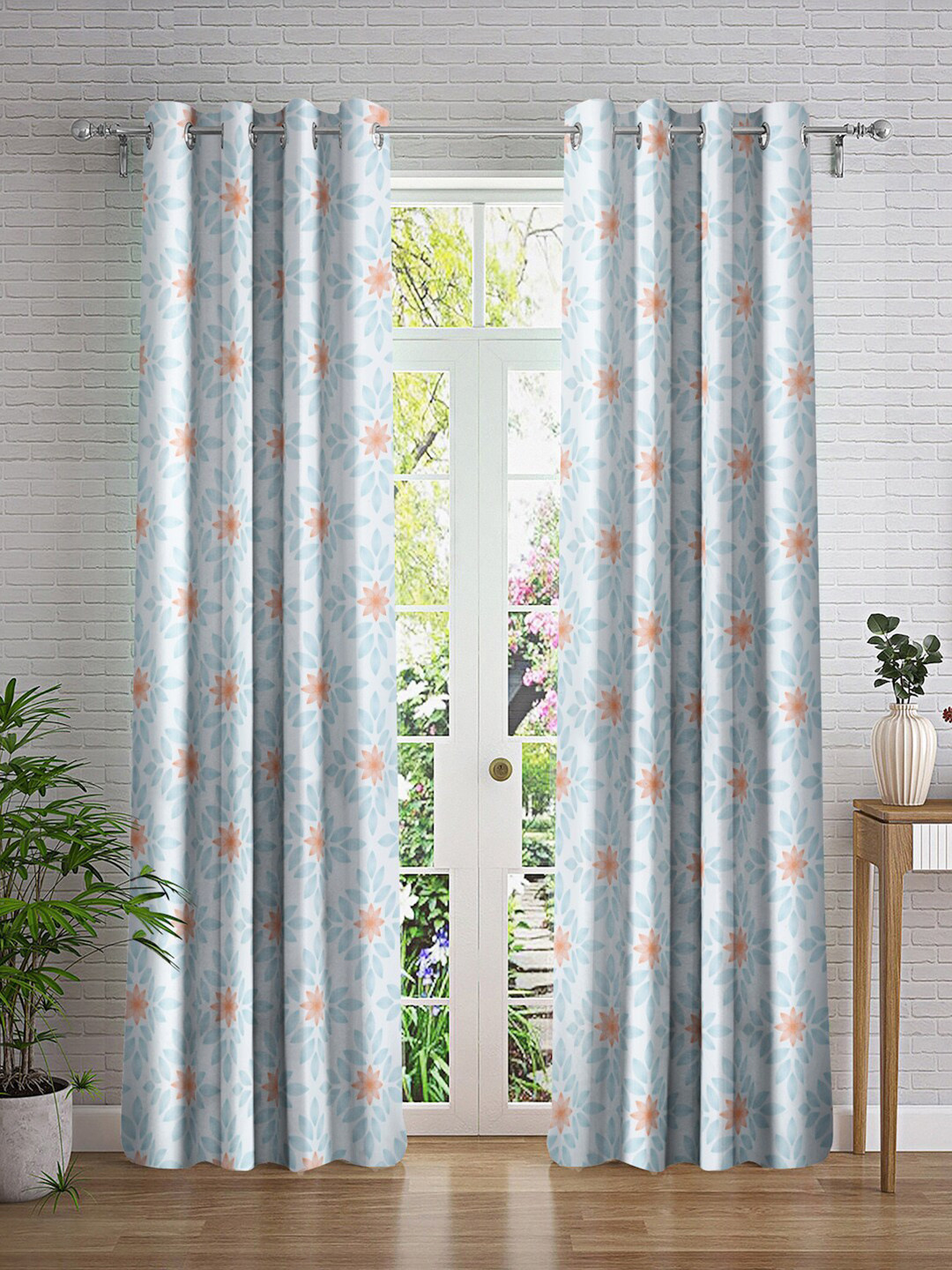 

Cortina White & Blue 2 Pieces Ethnic Motifs Printed Long Door Curtains
