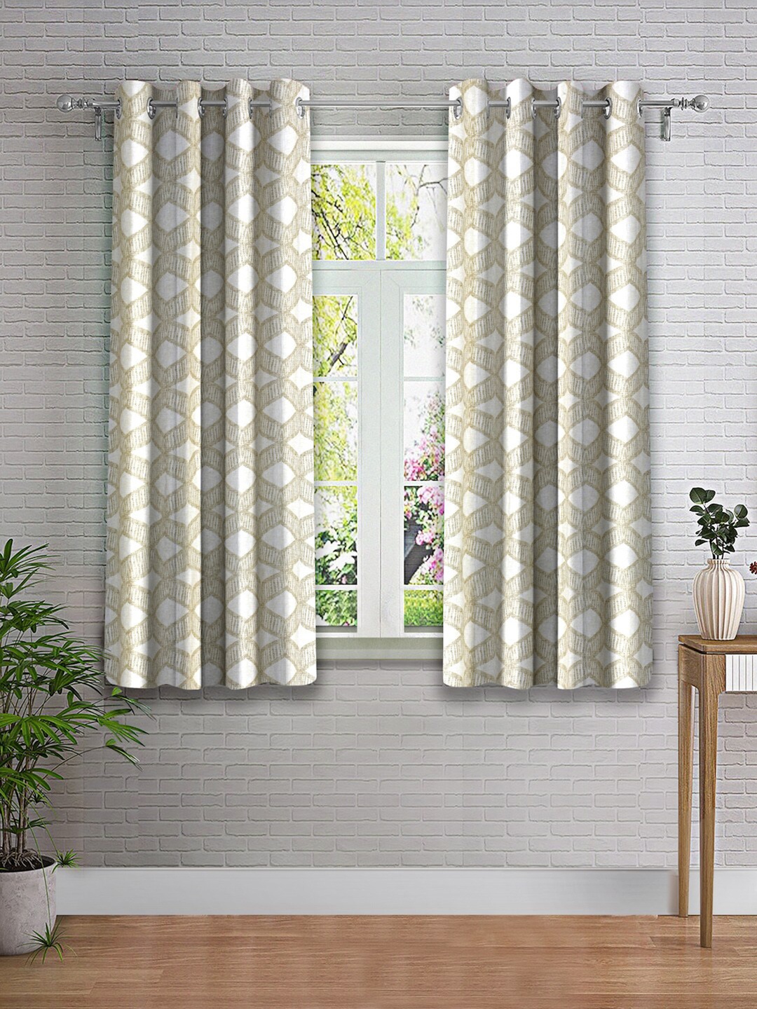 

Cortina Beige & Cream-Coloured 2 Pieces Printed Sheer Window Curtain