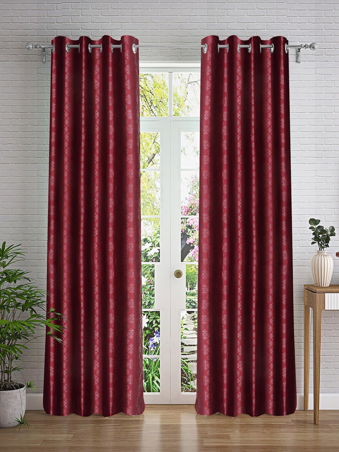 

Cortina Maroon & Silver-Toned 2 Pieces Ethnic Motifs Printed Door Curtains