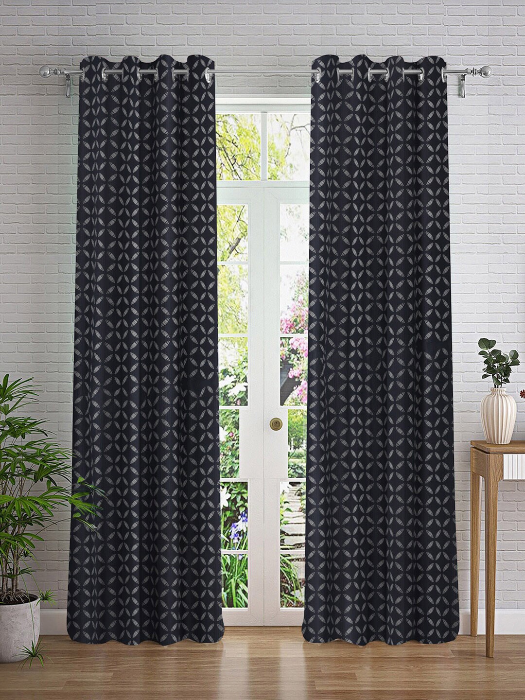 

Cortina Black & White 2 Pieces Ethnic Motifs Printed Long Door Curtain