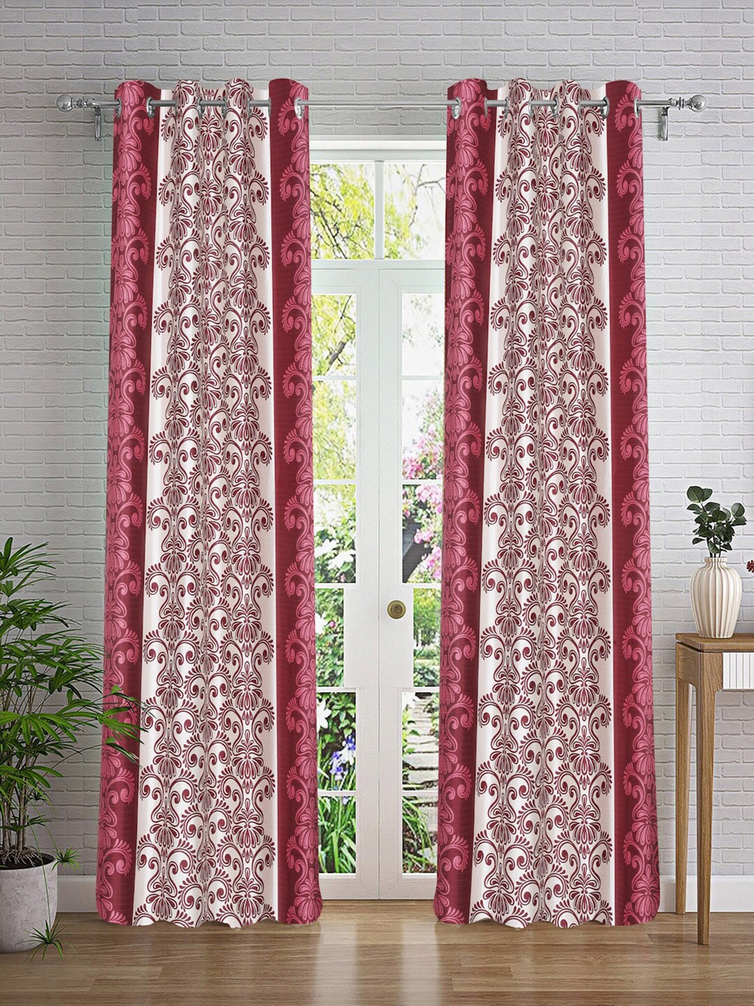 

Cortina Pink & White 2 Pieces Ethnic Motifs Printed Long Door Curtains