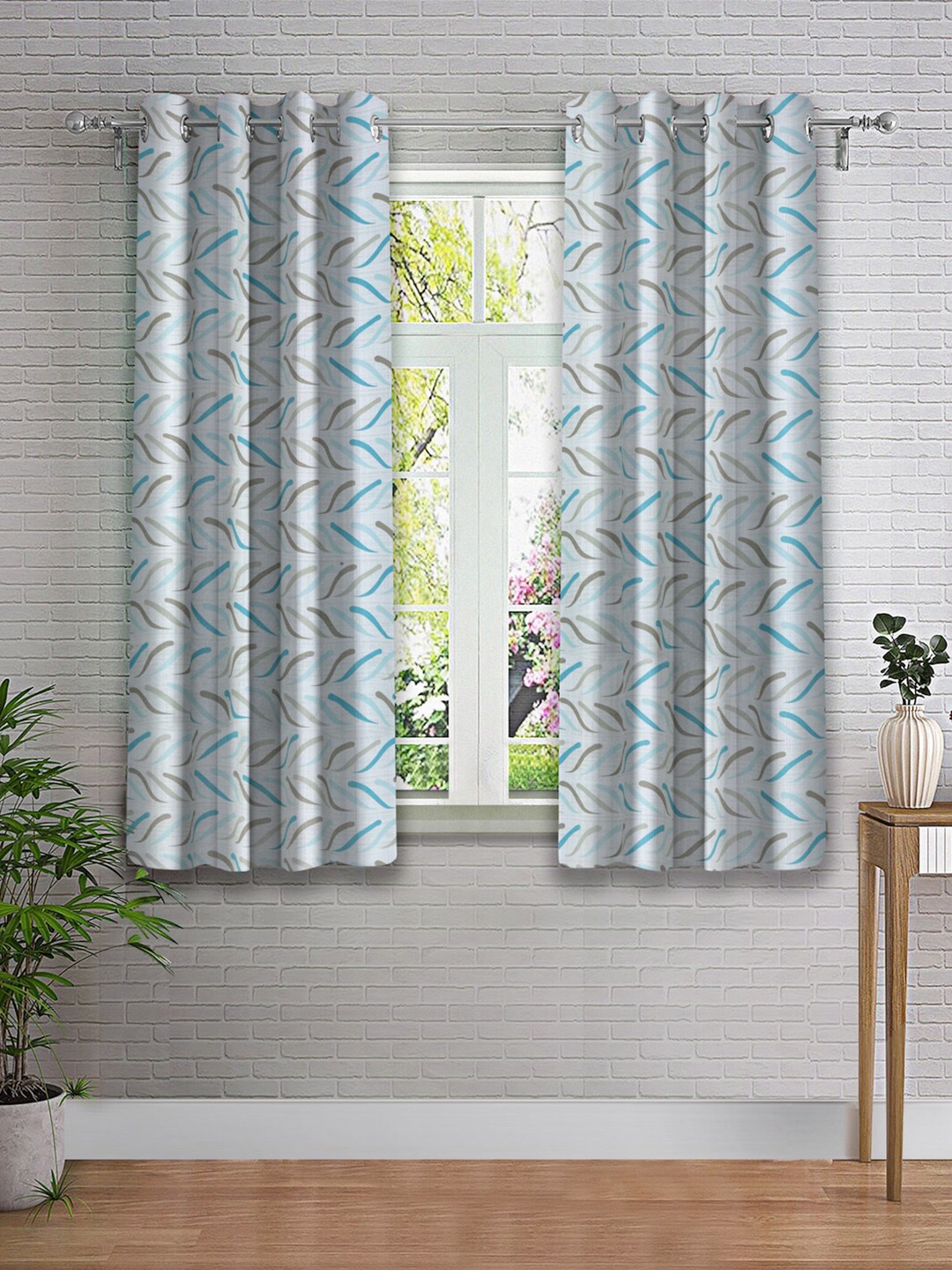 

Cortina Blue & White 2 Pieces Geometric Printed Window Curtain