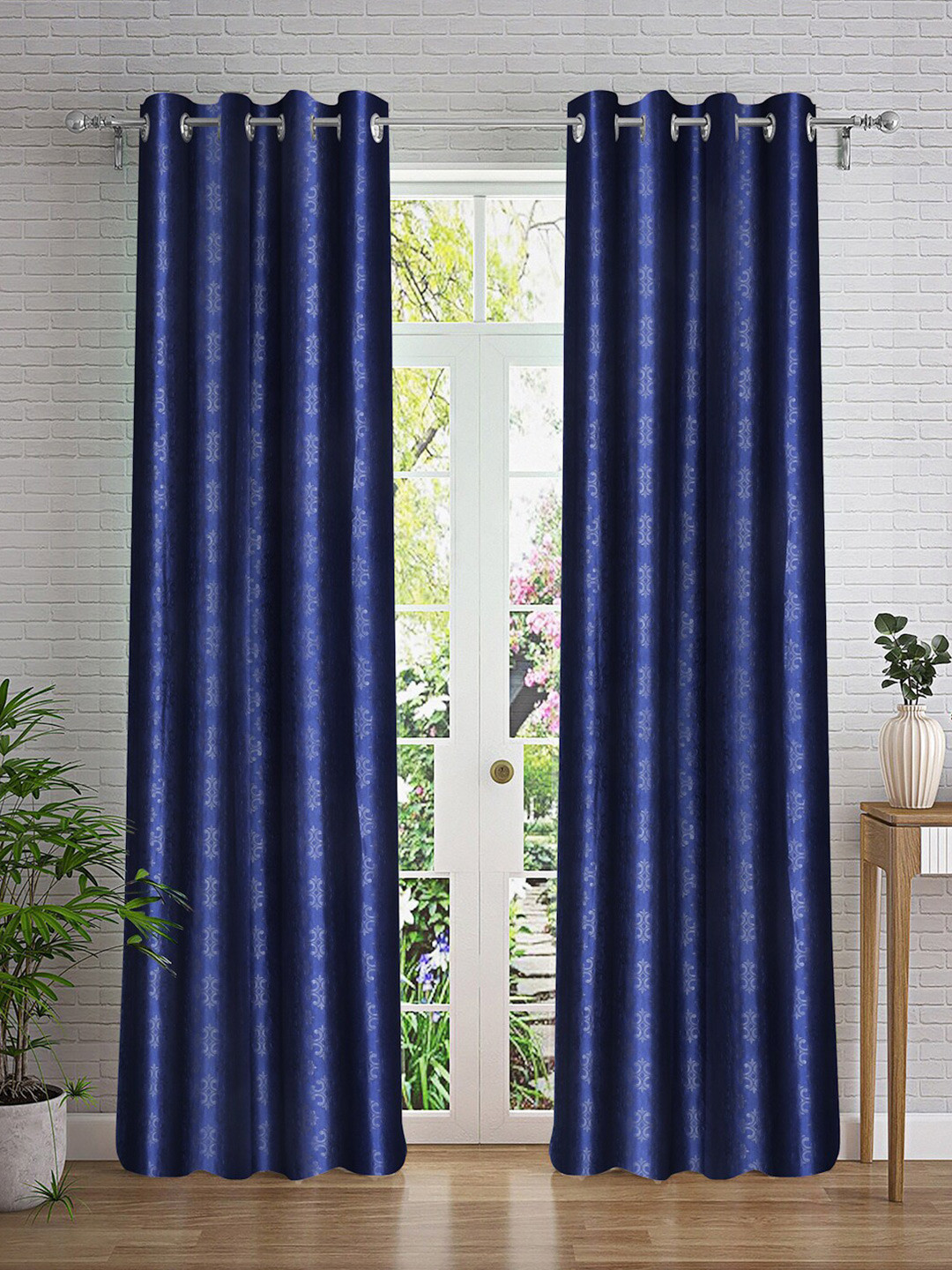 

Cortina Navy Blue & Silver-Toned 2 Pieces Ethnic Motifs Printed Door Curtains