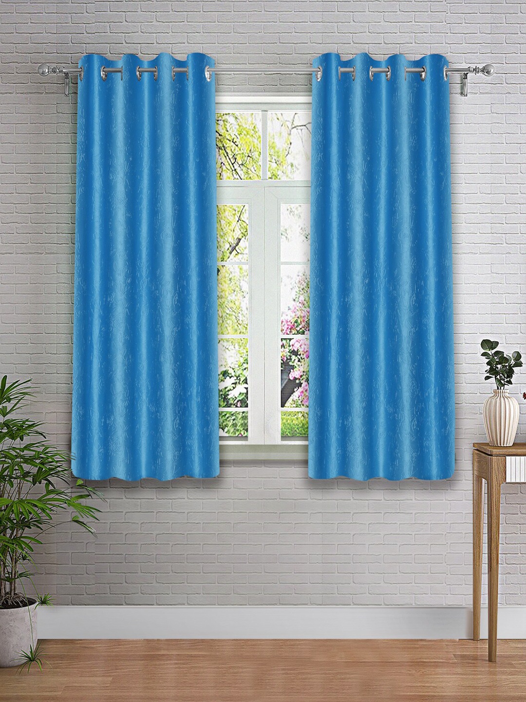 

Cortina Blue 2 Pieces Self-Design Window Curtains