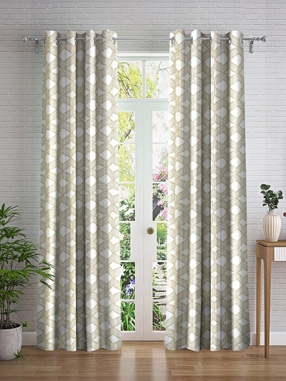 

Cortina Beige & White 2 Pieces Printed Long Door Curtain