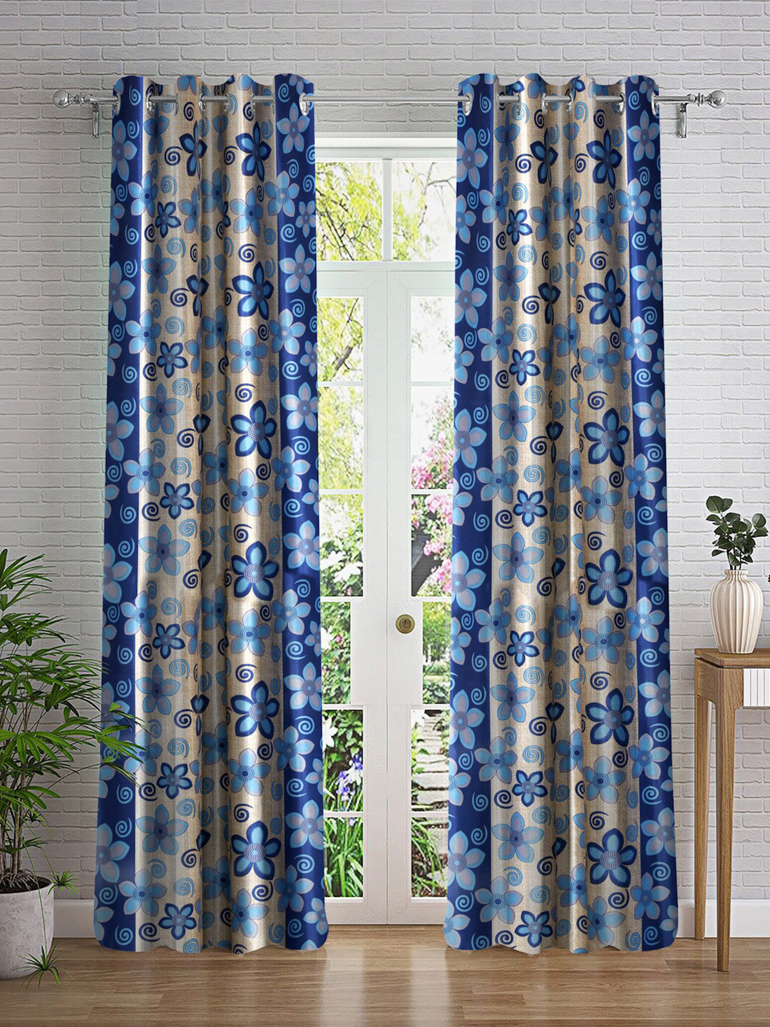 

Cortina Blue & Brown 2 Pieces Floral Printed Door Curtain