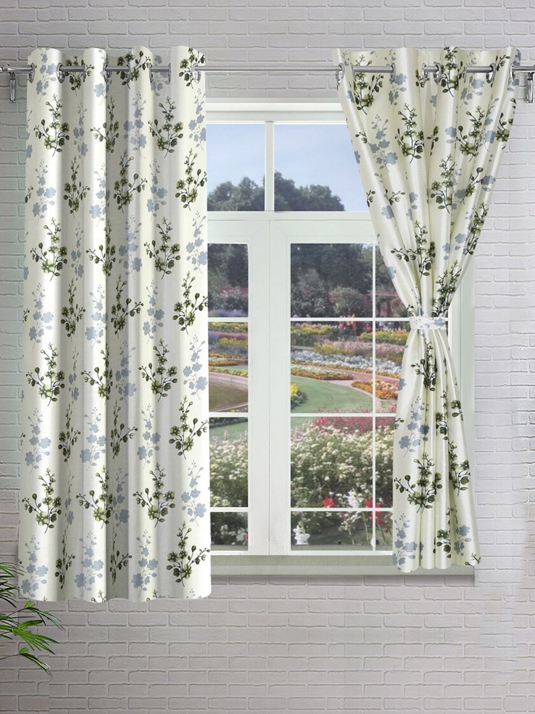 

Cortina White & Green 2 Pieces Floral Window Curtain
