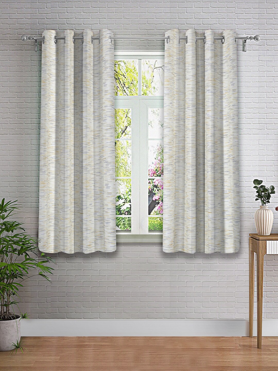 

Cortina White & Blue 2 Pieces Printed Sheer Window Curtains