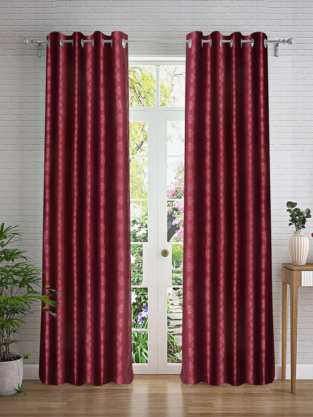 

Cortina Maroon & Silver-Toned 2 Pieces Ethnic Motifs Long Door Curtain