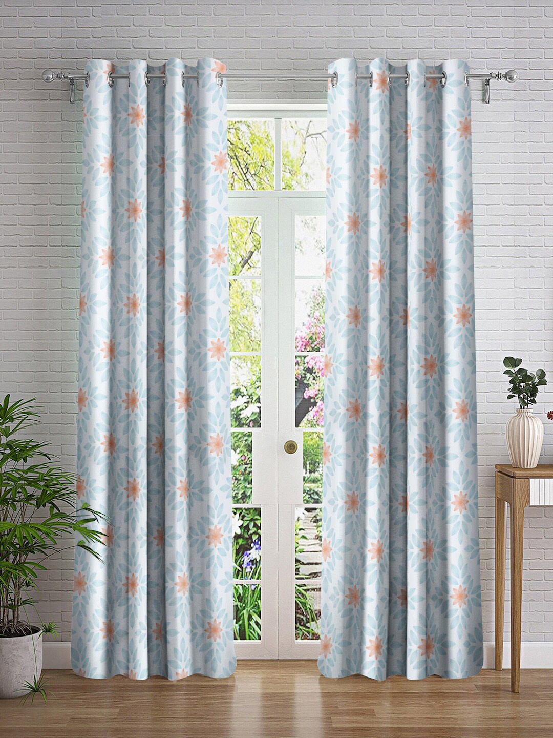

Cortina White & White 2 Pieces Floral Printed Sheer Door Curtains
