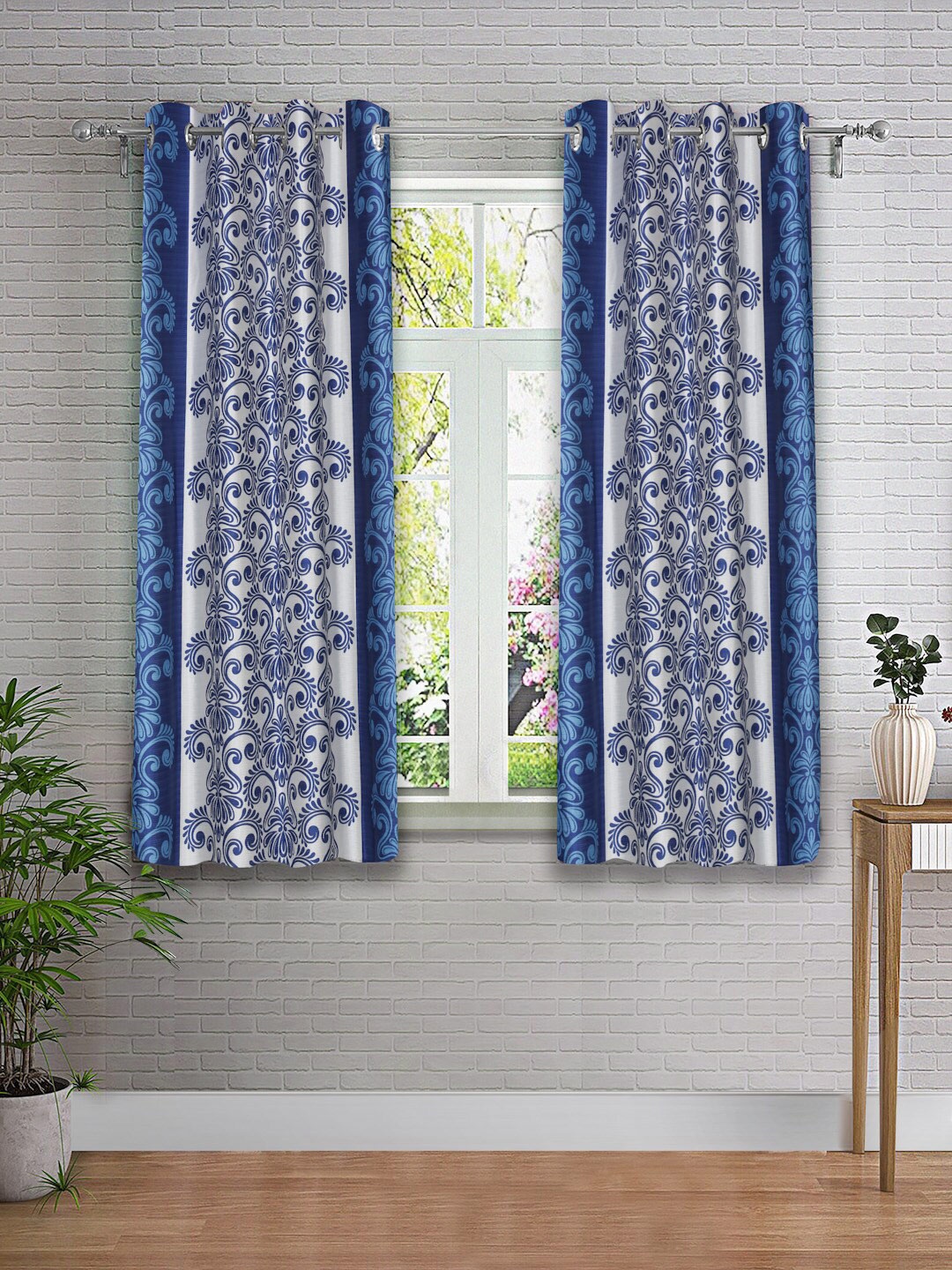 

Cortina Navy Blue & White 2 Pieces Ethnic Motifs Printed Window Curtain