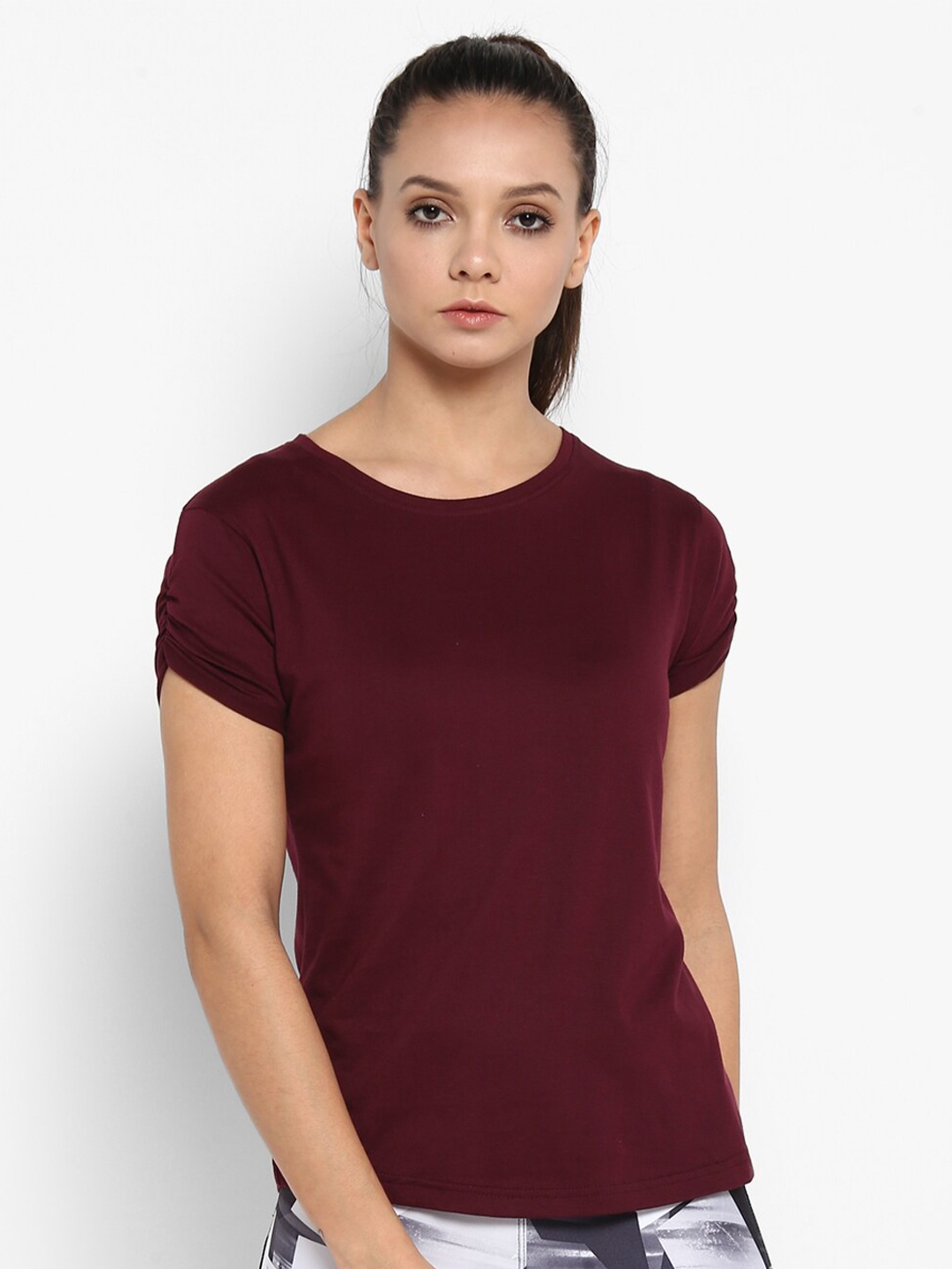 

appulse Round Neck Slim Fit Cotton T-shirt, Maroon