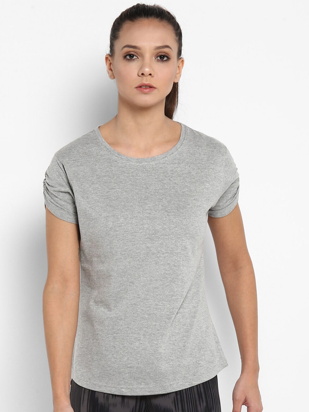 

appulse Round Neck Slim Fit Cotton T-shirt, Grey melange