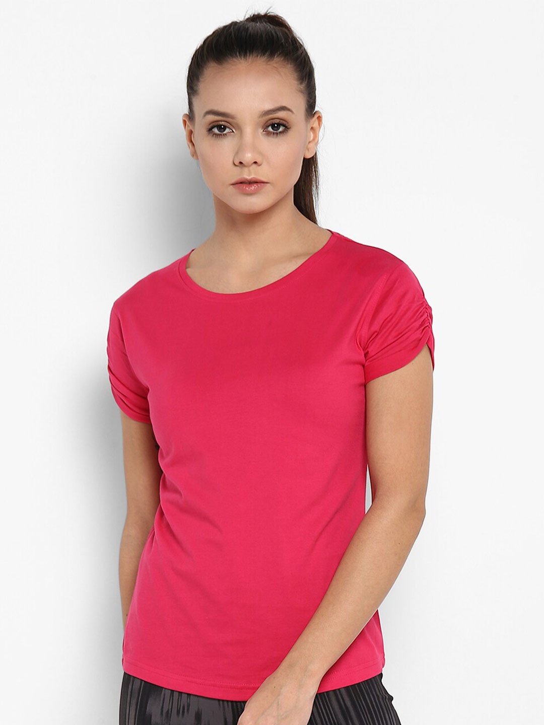 

appulse Round Neck Slim Fit Cotton T-shirt, Pink