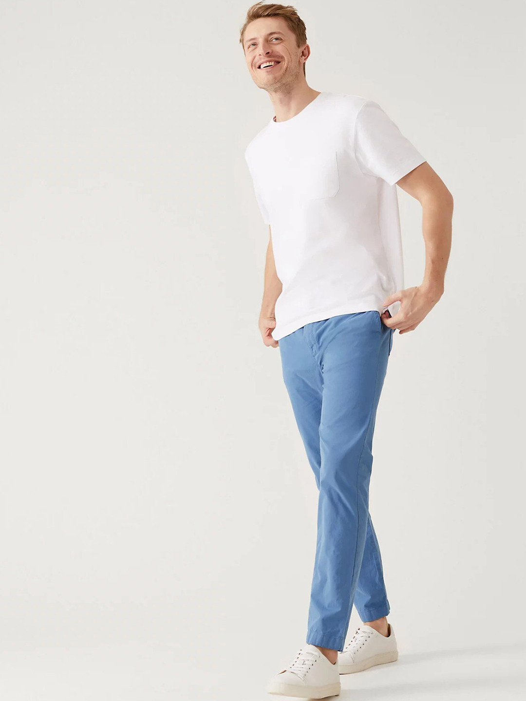 

Marks & Spencer Men Regular Fit Chinos Trousers, Blue