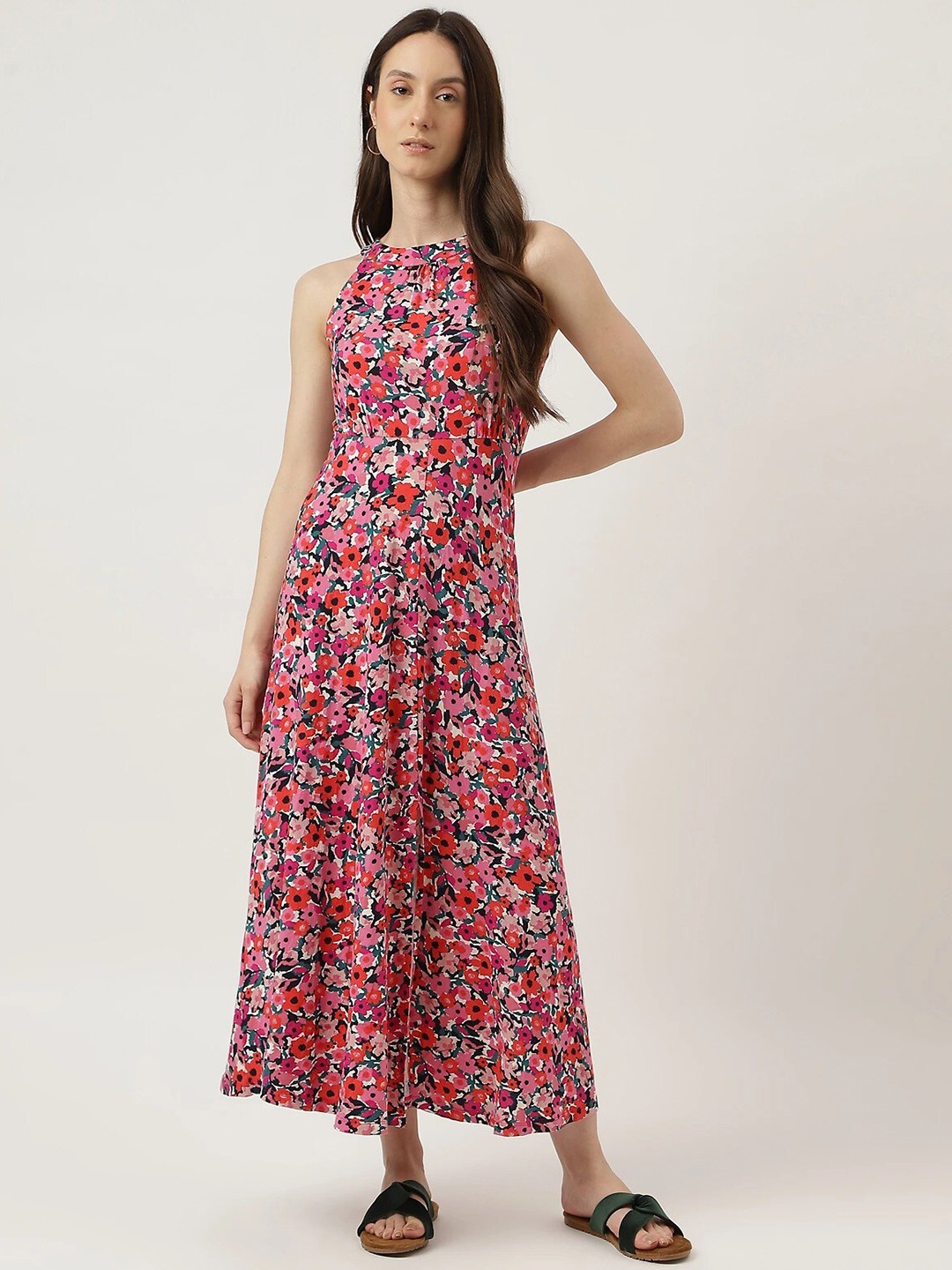

Marks & Spencer Round Neck Floral Printed Front Slit Maxi Dress, Pink