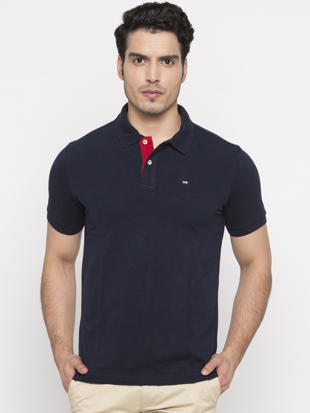 

Arrow Sport Men Navy Solid Polo Collar T-shirt, Navy blue