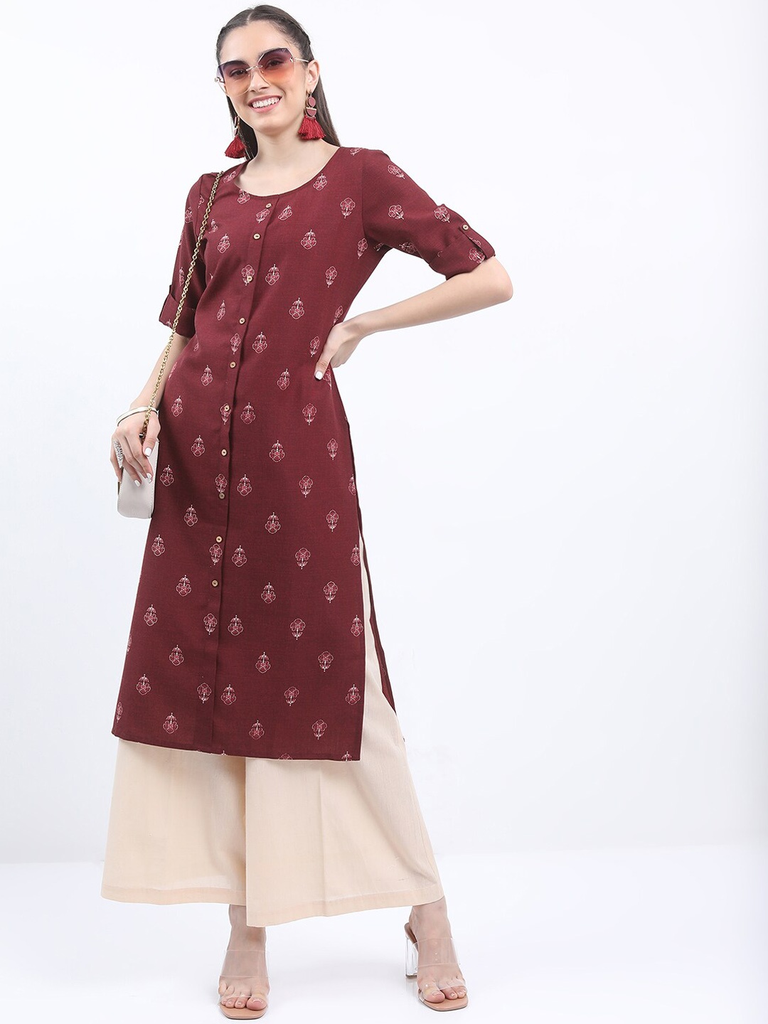 

KETCH Floral Printed Round Neck Kurta, Burgundy