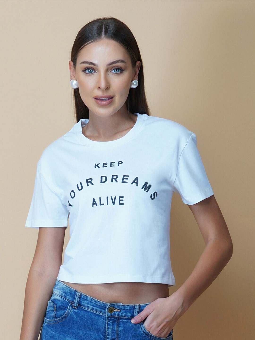 

RAASSIO Typography Printed Bio Finish Cotton T-shirt, White