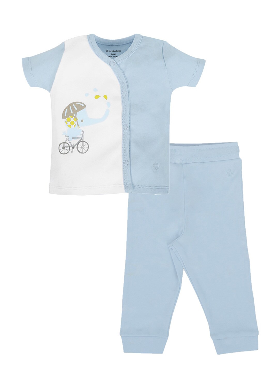 

My Milestones Infant Boys Printed Pure Cotton T-shirt with Pyjamas, Blue