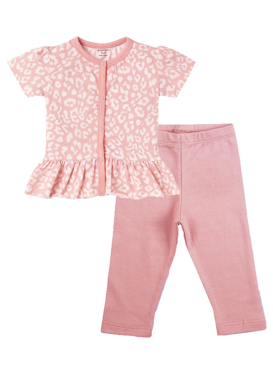 

My Milestones Infant Girls Printed Pure Cotton Top with Leggings Clothing Set, Peach