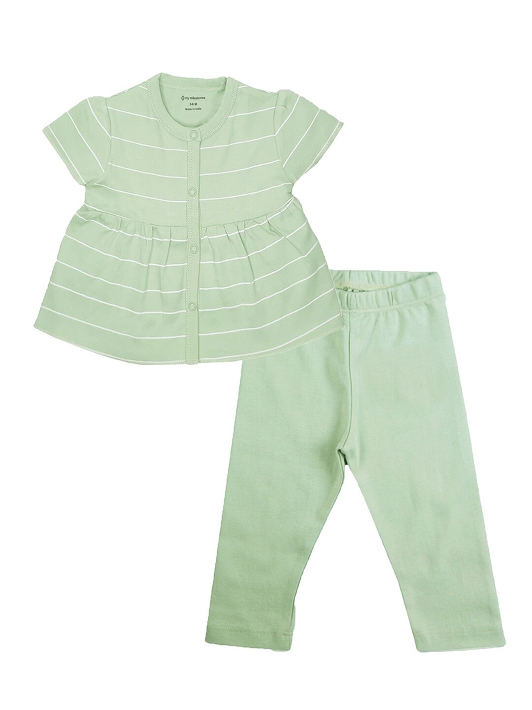 

My Milestones Infant Girls Striped Pure Cotton Top with Leggings Clothing Set, Green