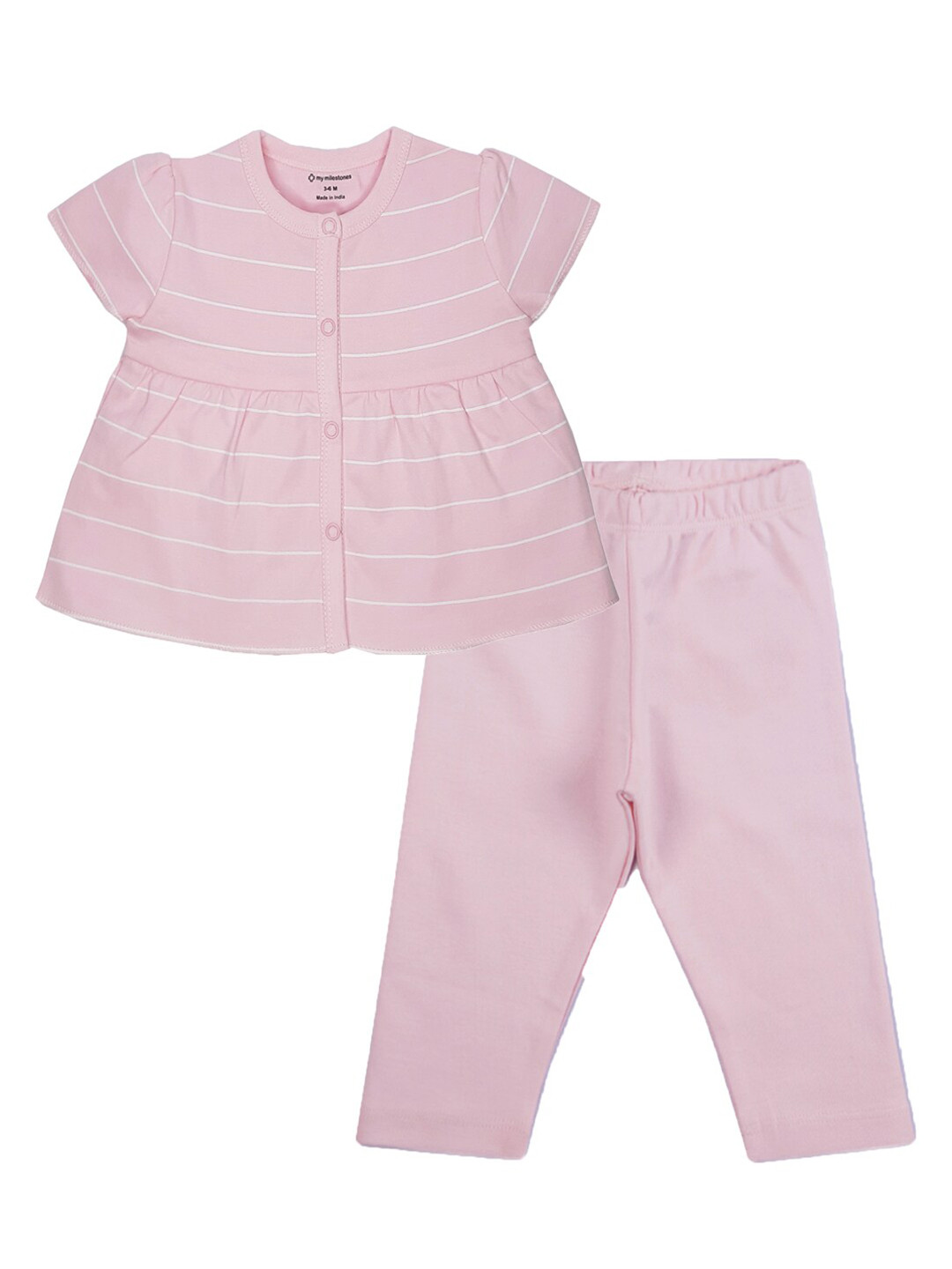 

My Milestones Girls Striped Pure Cotton Top with Leggings, Pink