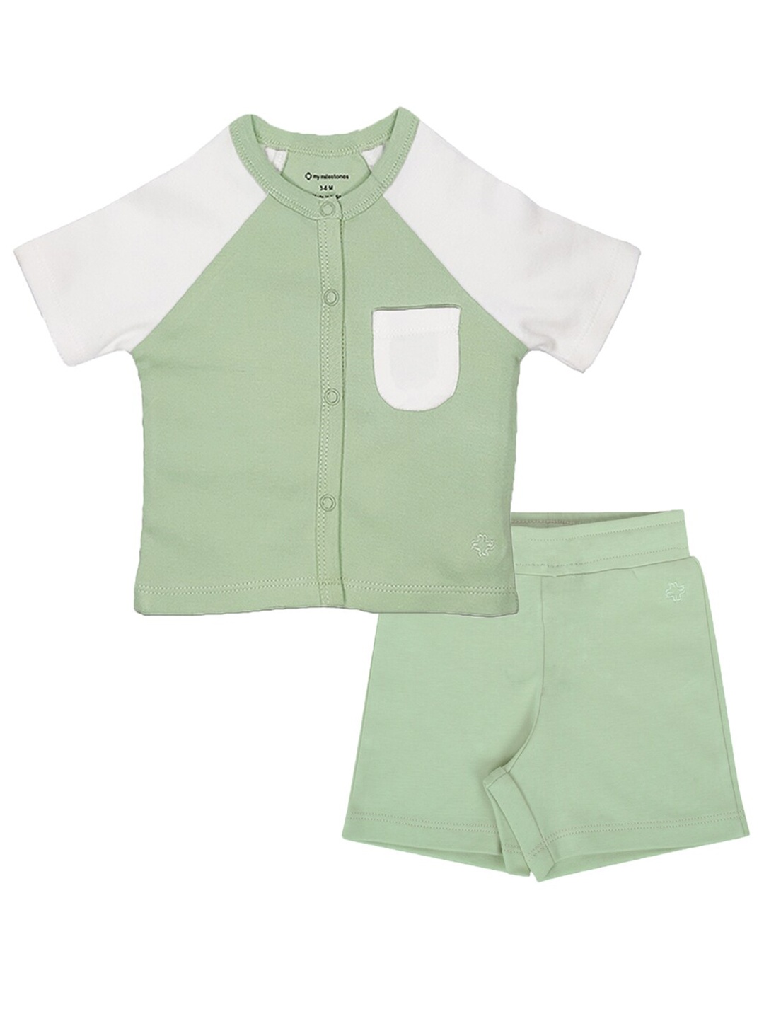 

My Milestones Infant Boys Colourblocked Pure Cotton Shirt with Shorts, Green