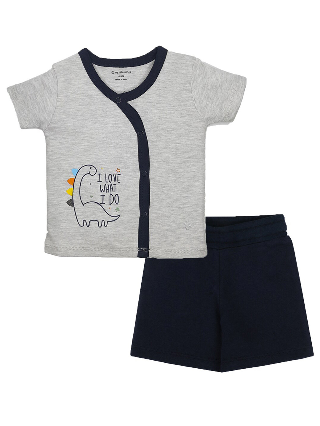 

My Milestones Infant Boys Printed Pure Cotton T-shirt with Shorts Clothing Set, Grey melange