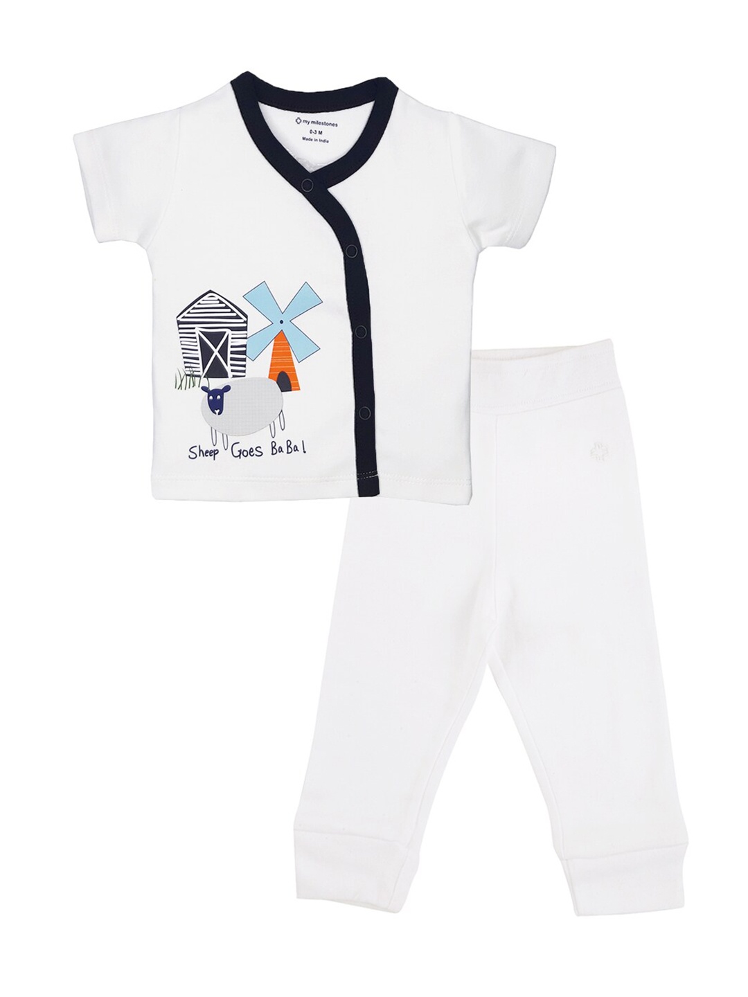 

My Milestones Boys Printed Pure Cotton T-shirt with Pyjamas, White