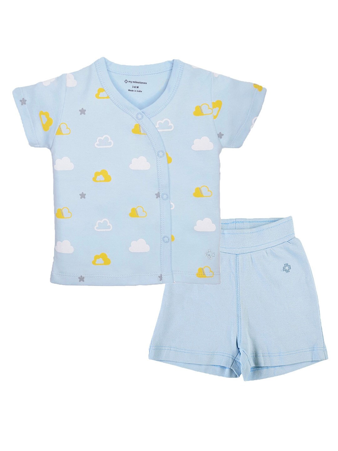 

My Milestones Infant Boys Printed Pure Cotton T-shirt with Shorts Clothing Set, Turquoise blue