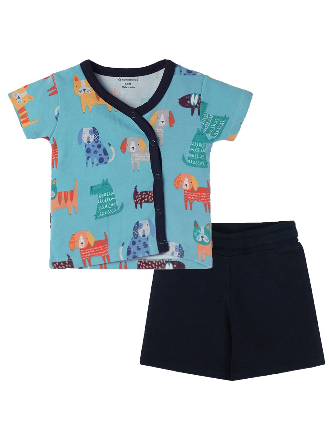 

My Milestones Boys Printed Pure Cotton Shirt with Shorts, Navy blue