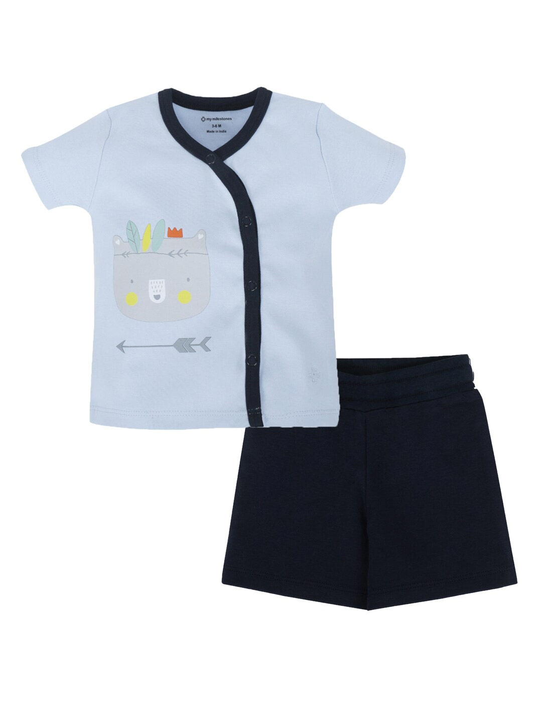 

My Milestones Infant Boys Printed Pure Cotton T-shirt with Shorts Clothing Set, Turquoise blue