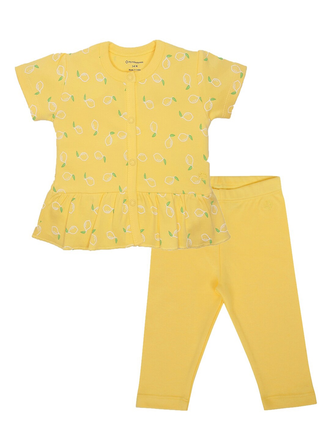

My Milestones Girls Printed Pure Cotton Top with Leggings, Yellow