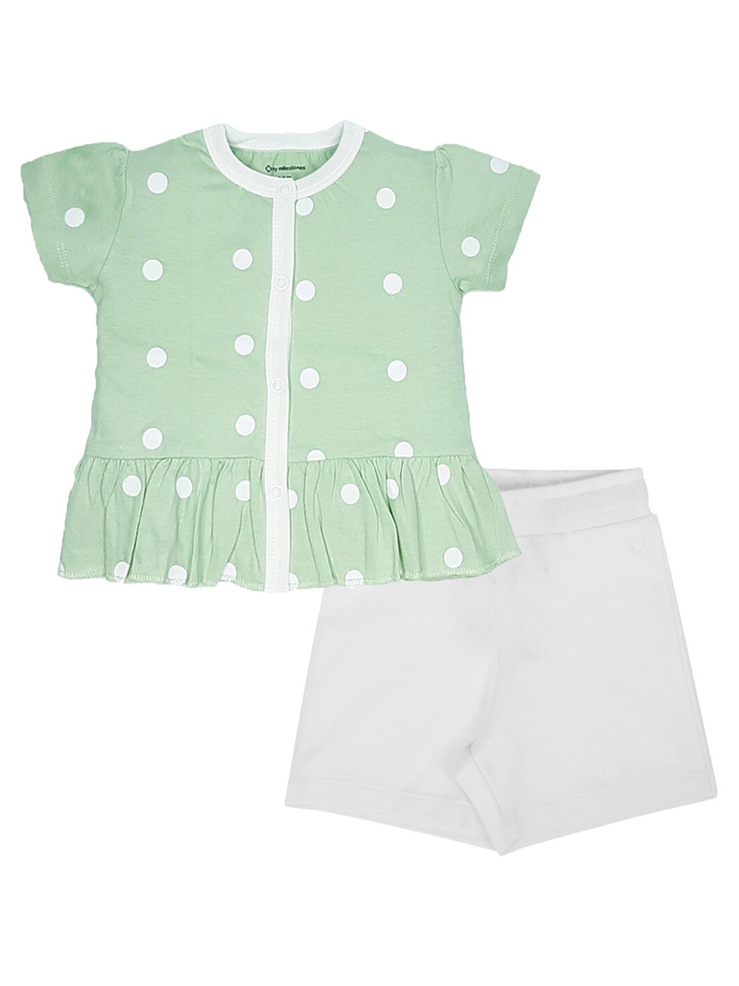 

My Milestones Infant Girls Printed Pure Cotton Top with Shorts, Green