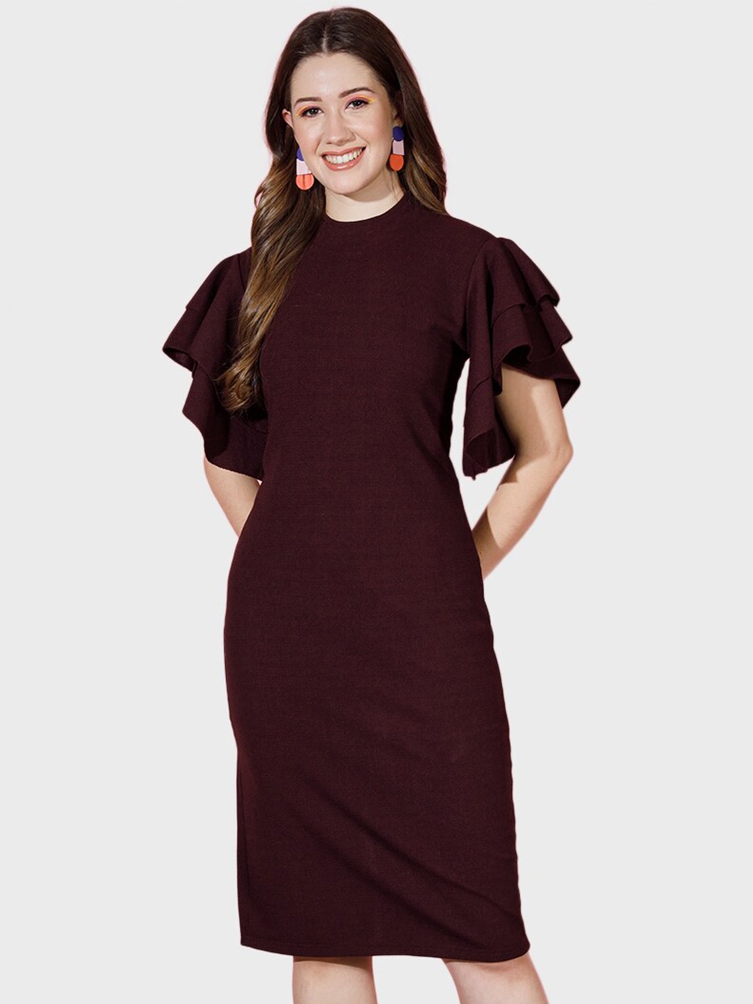 

BUY NEW TREND Flutter Sleeve Sheath Midi Dress, Burgundy