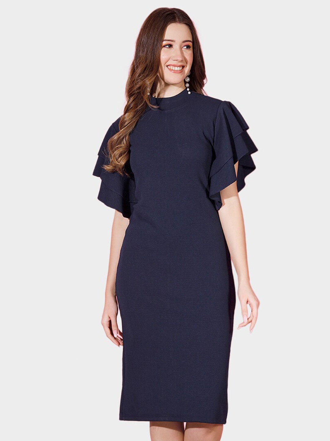 

BUY NEW TREND Flared Sleeve Sheath Midi Dress, Navy blue