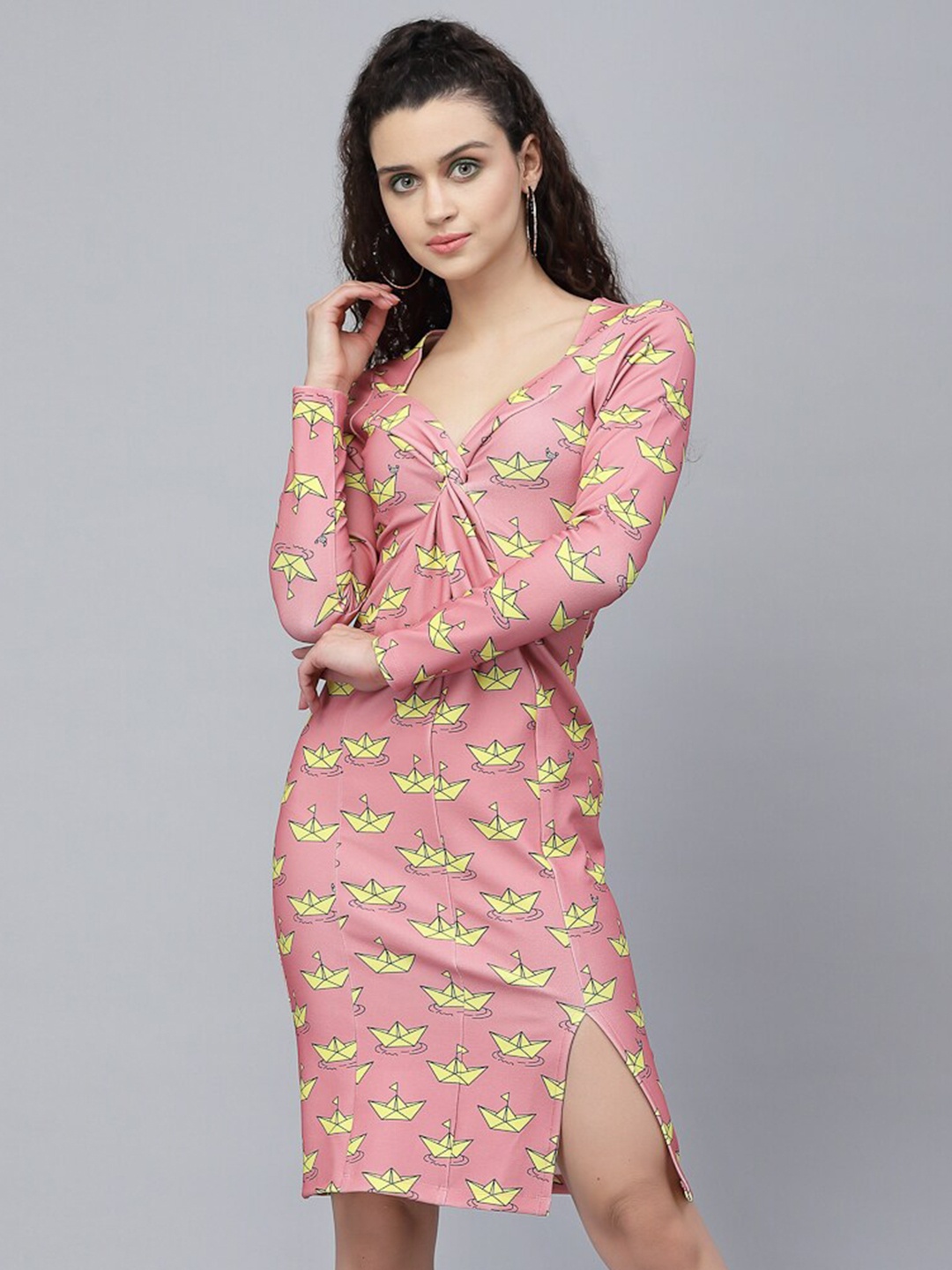 

KASSUALLY Front Twist Print Sheath Dress, Pink