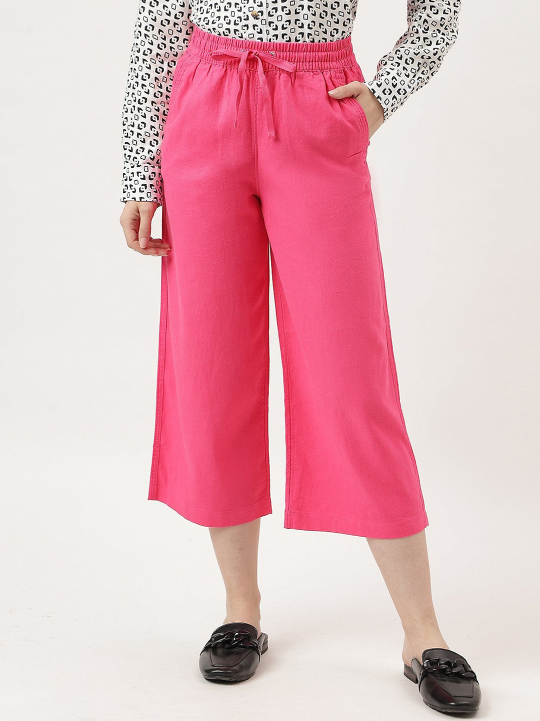 

Marks & Spencer Women Loose Fit High-Rise Culottes Trousers, Pink